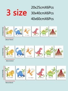 6入組卡通恐龍火山椰樹藝術畫布印刷家居裝飾客廳無框畫 - 彩色 - 查看 2