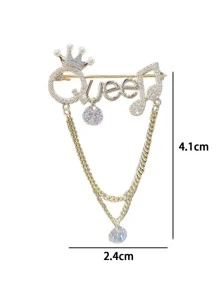 Rhinestone Letter & Crown Design Brooch - Multicolor - View 3