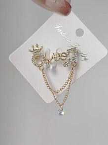 Rhinestone Letter & Crown Design Brooch - Multicolor - View 2