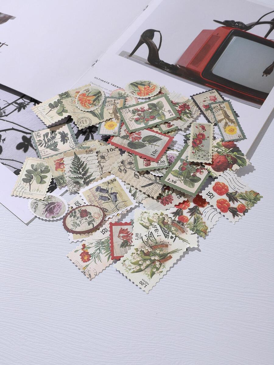 Bộ 50 Thiết Kế Tem Họa Tiết Hoa Miếng Dán, Vintage Miếng Dán Trang Trí Đa Năng Cho Thủ Công DIY, Tay Tài Khoản, Trang Trí - Nhiều màu - Xem 1