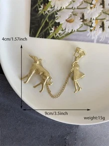 人像和狗狗設計胸針 - 金色 - 查看 3