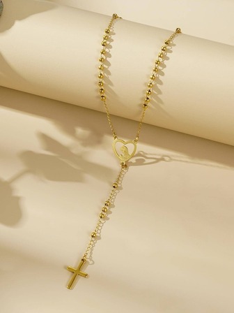 1入組時尚愛心裝飾十字架吊飾Y字項鍊適合女士日常裝飾