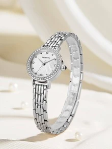 REBIRTH 水鑽裝飾圓形指針石英手錶 - 銀色 - 查看 5