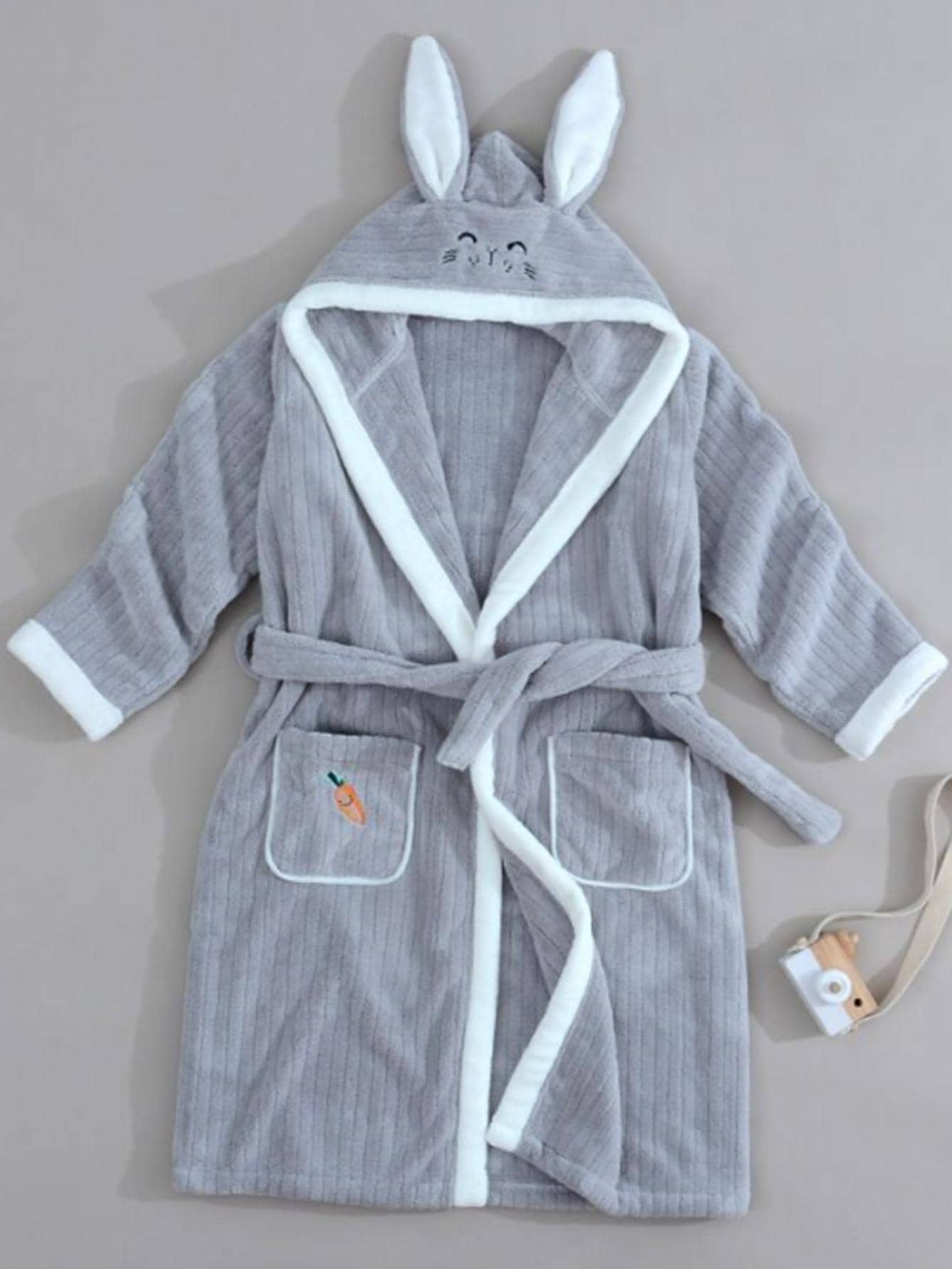 1 chiếc áo choàng tắm có mũ thiết kế tai thỏ - Xám - Xem 1