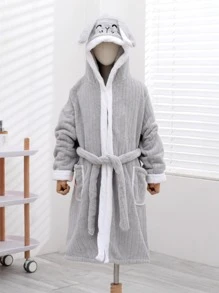 1 chiếc áo choàng tắm có mũ thiết kế tai thỏ - Xám - Xem 2