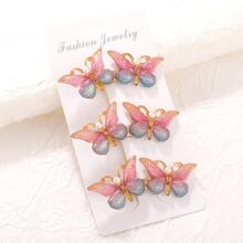 3入組蝴蝶裝飾鴨嘴夾 - 彩色 - 查看 2