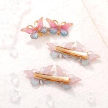 3入組蝴蝶裝飾鴨嘴夾 - 彩色 - 查看 3