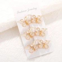 3pcs Butterfly Decor Hair Clip - Gold - View 3