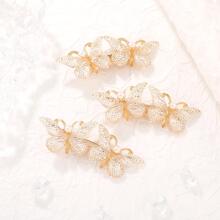 3pcs Butterfly Decor Hair Clip - Gold - View 2