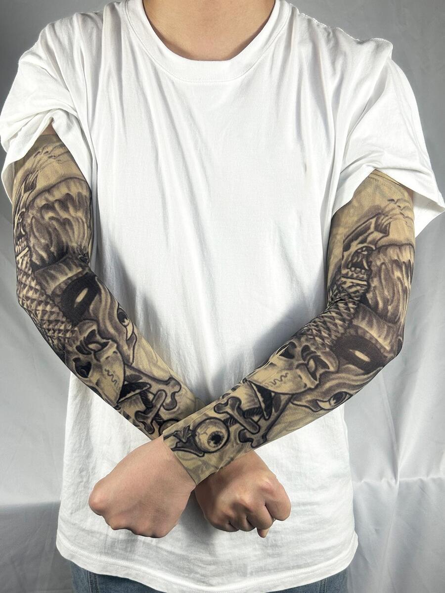 Men Skull Print Arm Sleeves - Multicolor - View 1