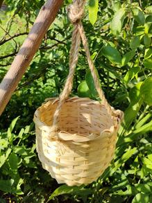 1pc Woven Flower Basket, Creative Solid Color Multi-purpose Basket For Home Decor - Brown - View 5