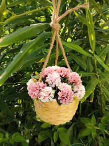 1pc Woven Flower Basket, Creative Solid Color Multi-purpose Basket For Home Decor - Brown - View 2