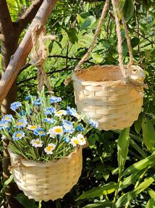 1pc Woven Flower Basket, Creative Solid Color Multi-purpose Basket For Home Decor - Brown - View 1