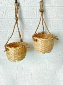 1pc Woven Flower Basket, Creative Solid Color Multi-purpose Basket For Home Decor - Brown - View 3