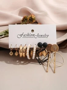 Set de 5 pares de aretes con decoración de corazón y perla falsa para el Día de San Valentín