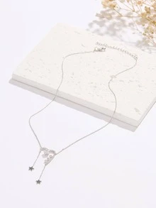 Nooxian 水鑽心和星形墜飾Y字項鍊