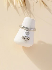 Cubic Zirconia Decor Bell Charm Ring - White - View 2