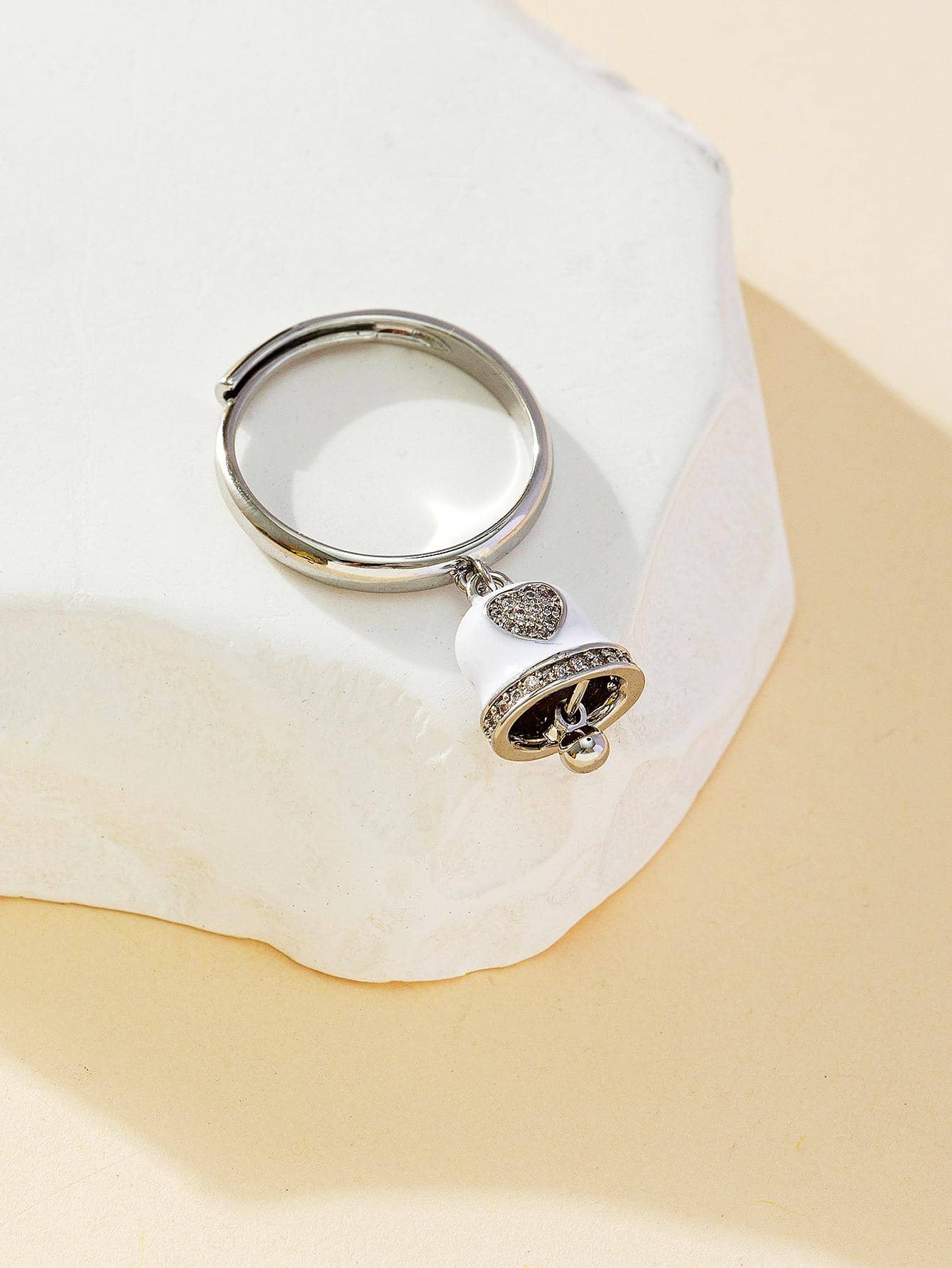 Cubic Zirconia Decor Bell Charm Ring - White - View 1