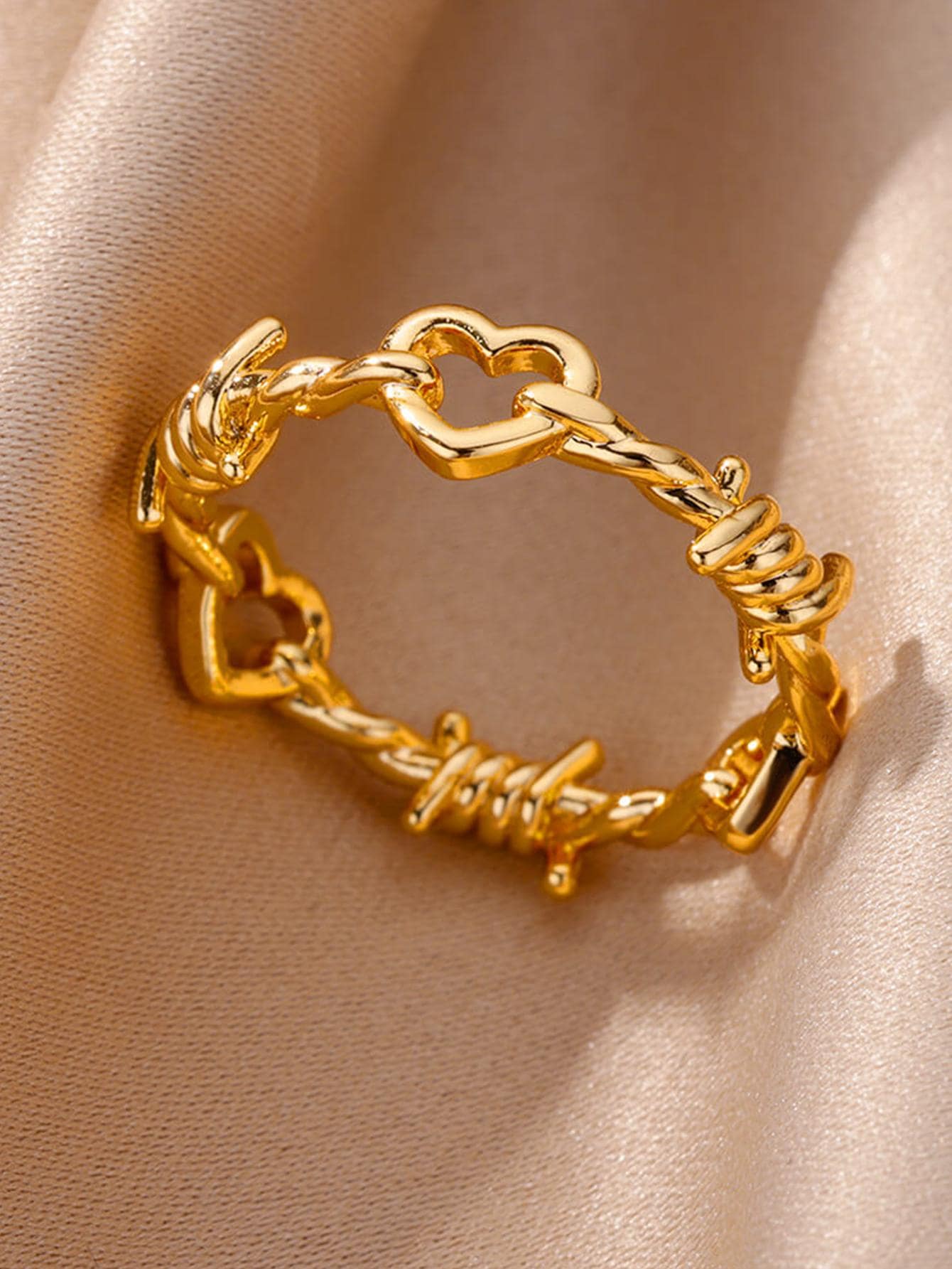 Anillo de decoración con forma de corazón, regalo para el Día de San Valentín, mamá, madre, Día de la Madre - Amarillo Oro - Ver 1