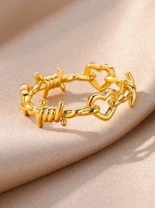 Anillo de decoración con forma de corazón, regalo para el Día de San Valentín, mamá, madre, Día de la Madre - Amarillo Oro - Ver 2