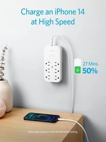 Anker Outlet Extender and USB Wall Charger, 6 Outlets and 2 USB Ports, 20W USB C Power Delivery High-Speed Charging iPhone 12/ iPhone 12 Pro, Multi-Plug for College Dorm Rooms, Home, and Office