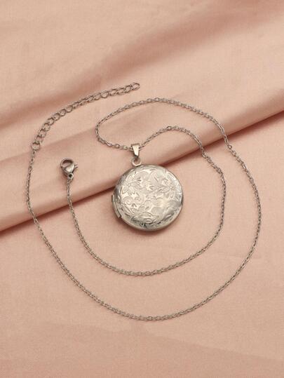 RUMNVNTY 1 pieza Collar con dije de acero inoxidable con detalle de flor y compartimento para foto, de moda para decoración diaria, San Valentín