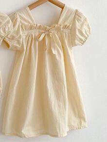 女嬰泡泡袖可愛洋裝 - 杏色 - 查看 7