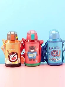 1 Đồ Họa Hoạt Hình Nắp Bình Nước, Dễ Thương Có Thể Điều Chỉnh Di Động Tumbler Tay Dành Cho Học Sinh - Đỏ - Xem 4