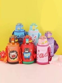 1 Đồ Họa Hoạt Hình Nắp Bình Nước, Dễ Thương Có Thể Điều Chỉnh Di Động Tumbler Tay Dành Cho Học Sinh - Đỏ - Xem 3