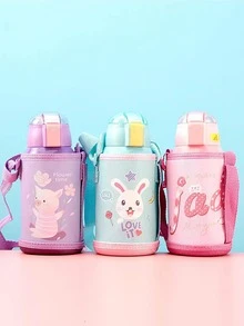 1 Đồ Họa Hoạt Hình Nắp Bình Nước, Dễ Thương Có Thể Điều Chỉnh Di Động Tumbler Tay Dành Cho Học Sinh - Đỏ - Xem 2