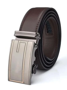 1入組男士棕色的金屬扣商業皮帶適用於日常生活 - 棕色 - 查看 1