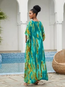 Tie Dye Split Hem Cover Up Dress - Green - View 5