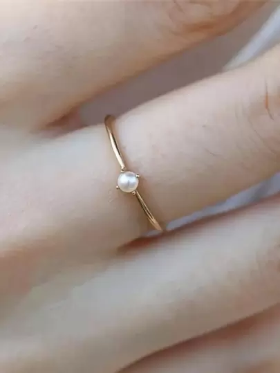 1 件时尚女士仿珍珠装饰戒指，适合日常、婚礼、派对、宴会