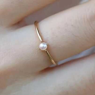 1 件时尚女士仿珍珠装饰戒指，适合日常、婚礼、派对、宴会