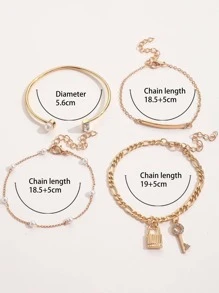 4 cái/bộ Vòng tay trang trí bằng đá giả & ngọc trai nhân tạo - Vàng - Xem 5