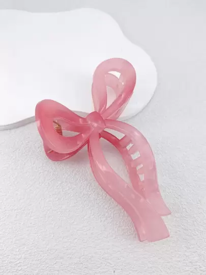 1pc 13cm Ribbon Bow Plastic Hair Claw For Women, Suitable For Daily Use Pink Accessories Valentine's Day Valentines Claw Clips Hair Clips Hair Jaw Clip Hair Clamps Hair Clutch Hair Catcher Clip, Bow Accessories, School Stuff, College Fall Winter Hair Accessories For Women For Vacation Outfits Woman