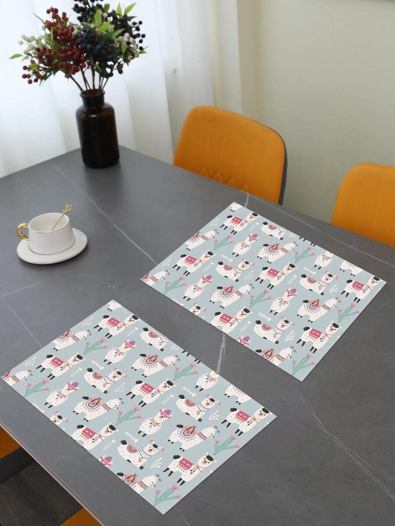 2st alpacka mönster bordstablett, söt tyg Anti-halk isolering bordsmatta för hem, fest, semester - Multifärgad - Visa 4