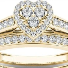 2 piezas/set Anillo pareja con diamante de imitación con adorno de corazón - Dorado - Ver 2