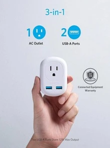 Anker European Travel, PowerExtend USB Plug International Power Adapter with 2 USB Ports and 1 Outlet, US to Most of Europe EU Spain Iceland Italy France Germany, Compact for Travel, Office - 白色 - 查看 3