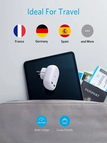 Anker European Travel, PowerExtend USB Plug International Power Adapter with 2 USB Ports and 1 Outlet, US to Most of Europe EU Spain Iceland Italy France Germany, Compact for Travel, Office - 白色 - 查看 2