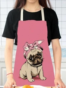 1入組卡通狗圖案可愛纖維耐油地烹飪圍裙適用於廚房 - 彩色 - 查看 3