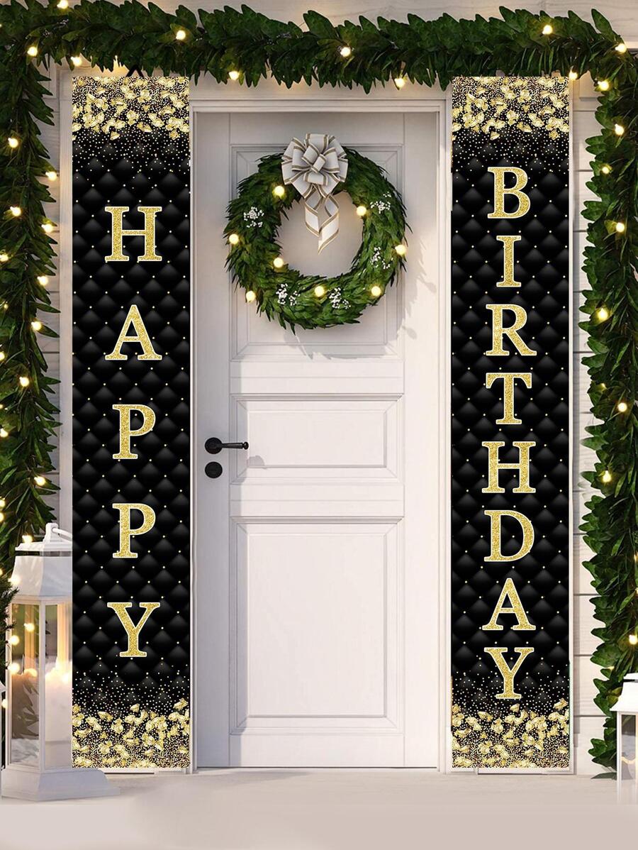 1件裝 黑金生日裝飾布簾 生日派對背景裝飾背景布 生日禮物派對小禮品 生日派對牆面背景裝飾 - 黑色 - 查看 1