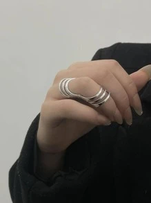 鏤空開口戒指 - 銀色 - 查看 2