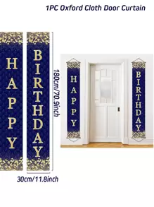 1set Blue Gold Birthday Curtain, Birthday Party Background Decoration Supplies Background Cloth Birthday Banner Curtain, Birthday Gift Party Favor, Birthday Party Wall Background Decor
