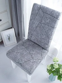 1pc Geometric Pattern Stretchy Chair Slipcover, Modern Polyester Dining Chair Cover For Home - Grey - View 2