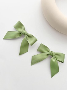2个装女士纯色蝴蝶结造型时尚鳄鱼夹发夹，日常装饰可爱情人节发饰，发夹，发卡，发爪夹，发爪，学生用品，优雅，学院风，女士冬季穿搭，蝴蝶结 - 綠色 - 查看 3