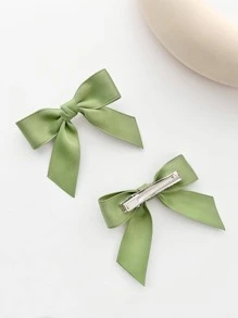 2个装女士纯色蝴蝶结造型时尚鳄鱼夹发夹，日常装饰可爱情人节发饰，发夹，发卡，发爪夹，发爪，学生用品，优雅，学院风，女士冬季穿搭，蝴蝶结 - 綠色 - 查看 4