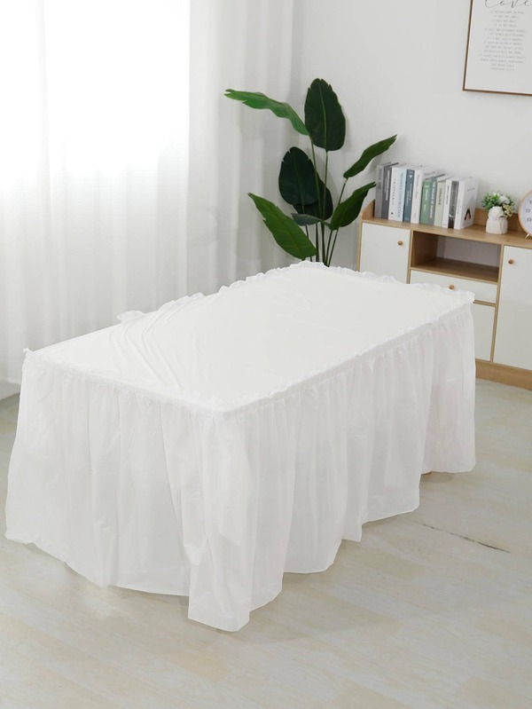 1pc Solid Color Disposable Table Skirt, White Disposable Table Cover