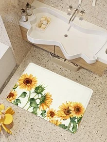 1入組向日葵圖案門現代滌綸防滑室內室外地毯適用於家庭 - 彩色 - 查看 3