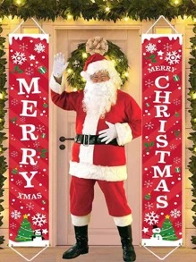 1 Cây Thông Noel & Khẩu Hiệu Đồ Họa Câu đối Trang Trí Polyester Hiện Đại Treo Cửa Biểu Ngữ Cho Trang Trí Nhà, Đảng - Đỏ - Xem 1